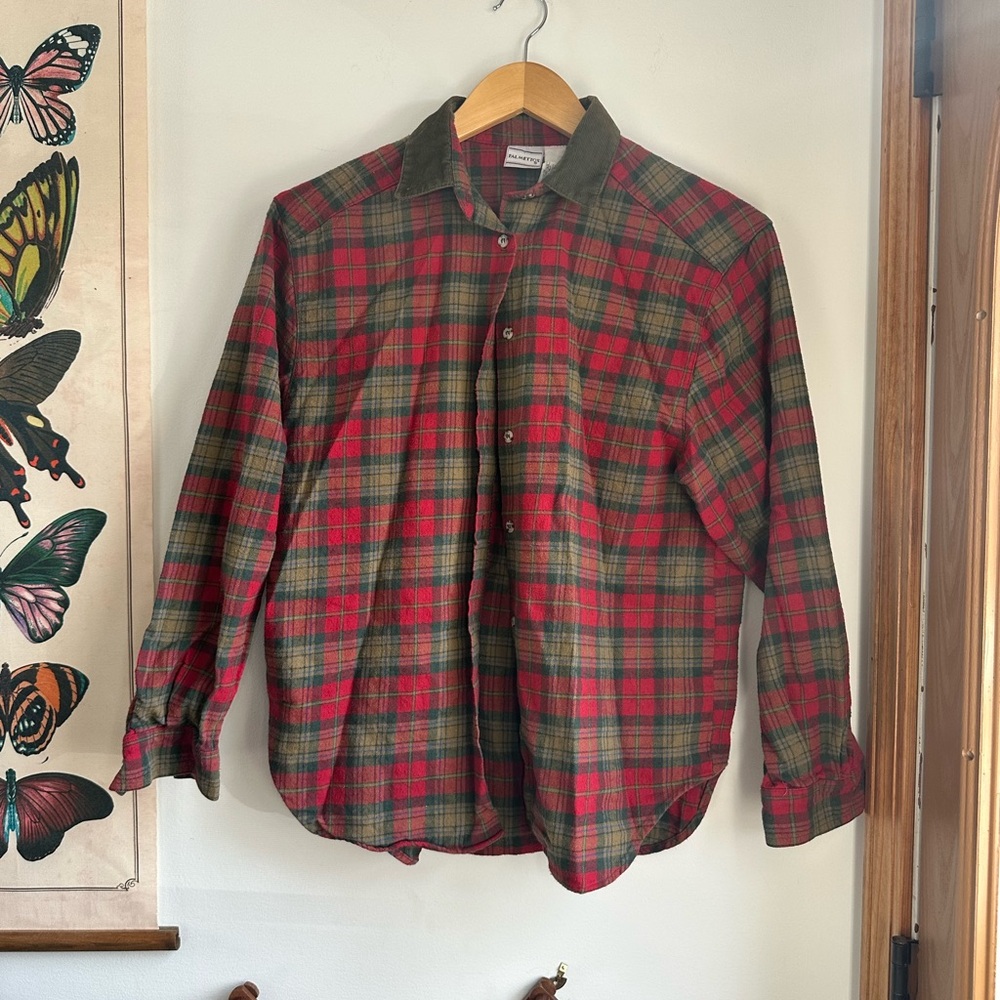 Palmettos Plaid Red and Green Button-Down Shirt with Corduroy collar